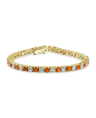 Bling Jewelry Alternating Stones Round Cubic Zirconia 12.00 Ct 4 Prong Basket Set Solitaire Cz Tennis Bracelet Prom Gold Plated 7.5 Inch