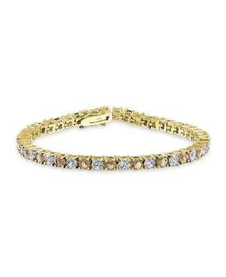Bling Jewelry Alternating Stones Simulated Round Cubic Zirconia 12.00 Ct 4 Prong Basket Set Solitaire Aaa Cz Tennis Bracelet Prom Bride 14K Gold Plate