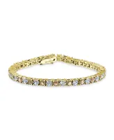 Bling Jewelry Alternating Stones Round Cubic Zirconia 12.00 Ct 4 Prong Basket Set Solitaire Cz Tennis Bracelet Prom Gold Plated 7.5 Inch