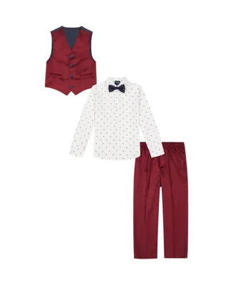 Nautica Little Boys Burgundy Velvet Vest, Pant, Pattern Shirt and Bow-tie, 4 Piece Set