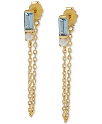 Blue Spinel (1/2 ct. t.w.) & Lab-Grown Opal (1/10 ct. t.w.) Front and Back Chain Drop Earrings in 14k Gold-Plated Sterling Silver