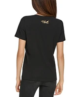 Karl Lagerfeld Paris Women's Metallic Logo Print T-Shirt, Regular & Petite