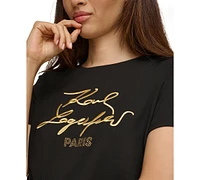 Karl Lagerfeld Paris Women's Metallic Logo Print T-Shirt, Regular & Petite