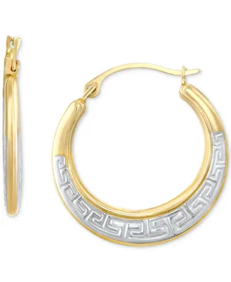 Greek Key Two-Tone Small Hoop Earrings in 10k Gold, 1"