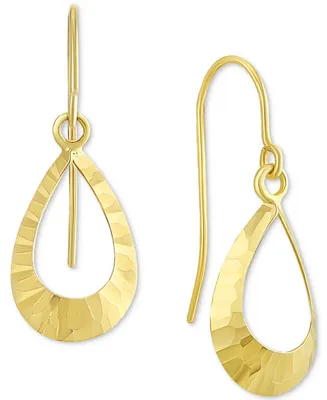 Hammered Open Teardrop Drop Earrings in 10k Gold