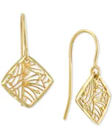 Filigree Openwork Square Dangle Drop Earrings in 10k Gold