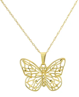 Filigree Openwork Butterfly 18" Pendant Necklace in 10k Gold