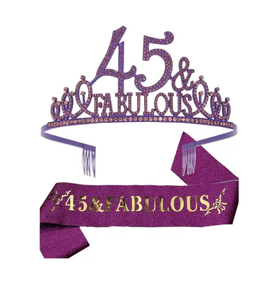 45th Birthday Sash and Tiara Set for Women - Glittery Sparkling Rhinestone Metal Tiara, Perfect Party Gifts Accessories