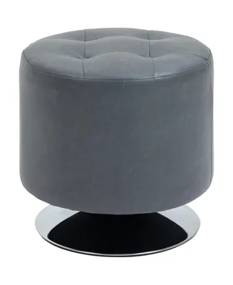 Homcom 360° Swivel Foot Stool Round Pu Ottoman with Thick Sponge Padding and Solid Steel Base, Grey