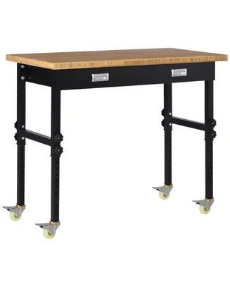 Homcom 47" Mobile Project Workbench Station with Adjustable Legs, Black/Natural