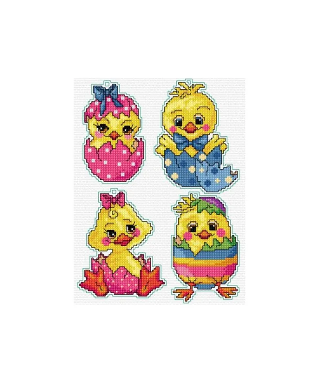 Orchidea Counted cross stitch kit with plastic canvas Easter chicken set  of 4 designs 7668 - Assorted Pre