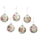 Kurt Adler 80mm Gingerbread, Snowman and Santa Glass Ball Ornaments 6-Piece Set