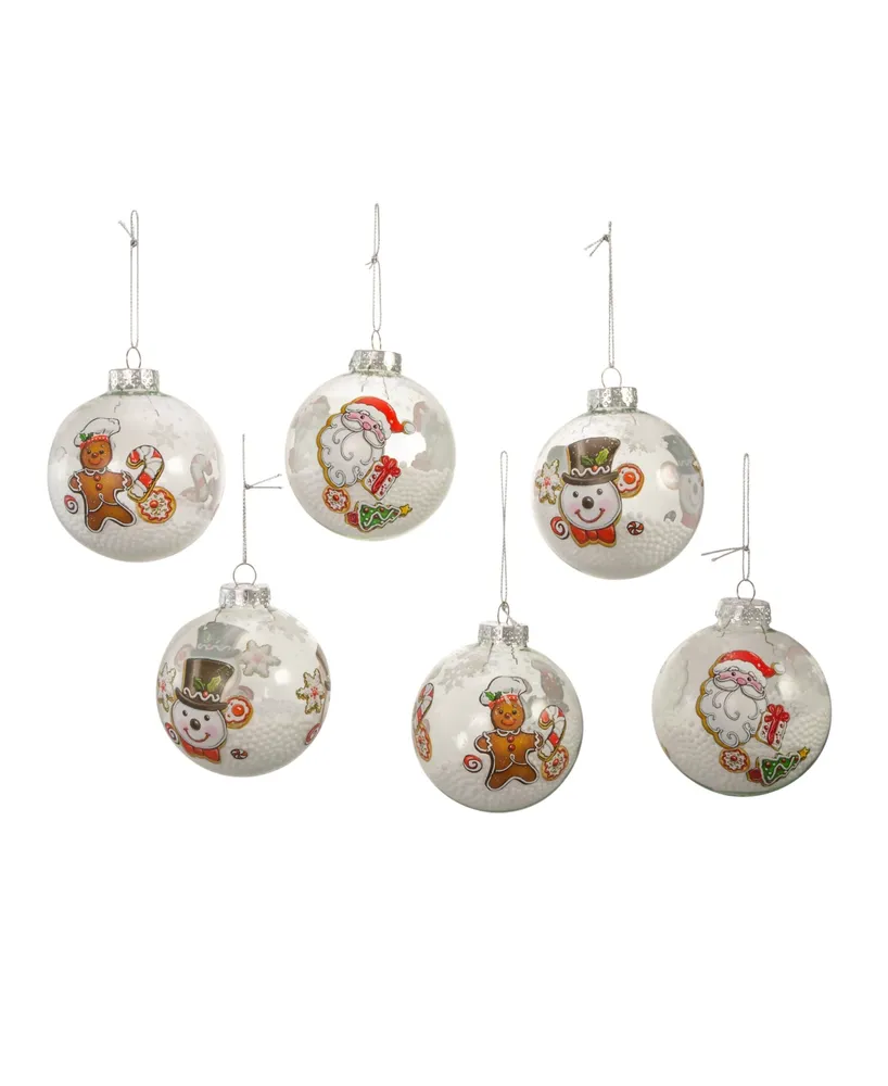 Kurt Adler 80mm Gingerbread, Snowman and Santa Glass Ball Ornaments 6-Piece Set