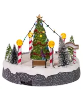 Kurt Adler 7" Battery-Operated Musical Led Ice Rink with Tree Table Piece