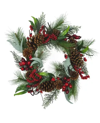 Kurt Adler 20" Wreath with Berries, Leaves and Pinecones