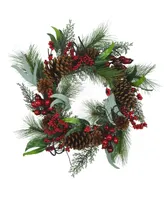 Kurt Adler 20" Wreath with Berries, Leaves and Pinecones