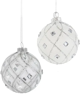 Kurt Adler 80mm Jeweled Clear Feather Effect Ball Ornaments, 6 Piece Set