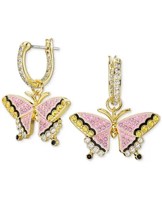 Swarovski Gold-Tone Multicolor Pave Butterfly Charm Hoop Earrings