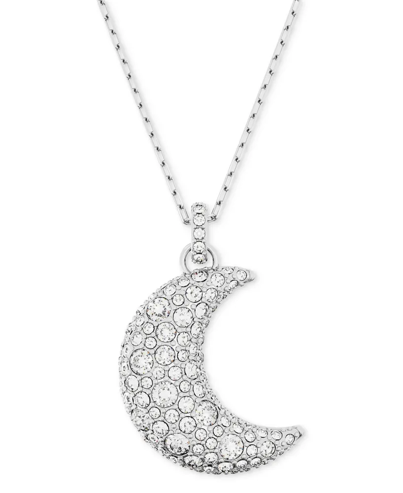 Swarovski Rhodium-Plated Pave Moon Pendant Necklace, 15-3/4" + 2-3/4"