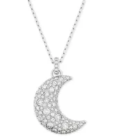 Swarovski Rhodium-Plated Pave Moon Pendant Necklace, 15-3/4" + 2-3/4"