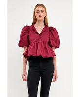 endless rose Women's Puff Sleeve Peplum Top