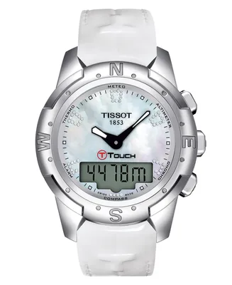 Tissot Women's Digital T-Touch Ii Titanium Lady Diamond (1/2 ct. t.w.) White Leather Strap Watch 43mm