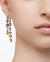 Swarovski Silver-Tone Crystal Mixed Cut Front & Back Asymmetrical Drop Earrings