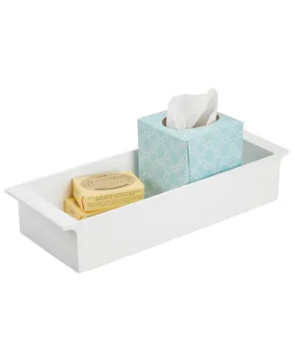 mDesign Deep Bamboo Bathroom Storage Organizer Tray, Stackable - White Wood