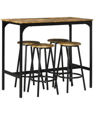 Homcom 5-Piece Rustic Bar Table and Stool Set for Dining Room