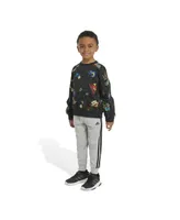 adidas Little Boys Long Sleeve Printed Crewneck Pullover and Joggers