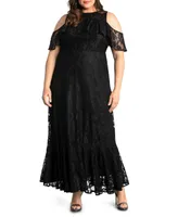 Kiyonna Plus Size Riviera Lace Cold Shoulder Maxi Dress