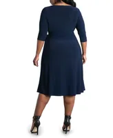 Kiyonna Plus Sweetheart Knit Wrap Dress with 3/4 Sleeves