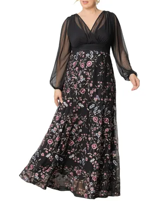 Kiyonna Plus Size Isabella Embroidered Mesh Formal Gown