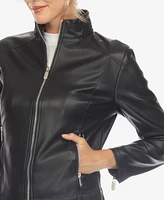 White Mark Women's Classic Biker Faux Leather Jacket