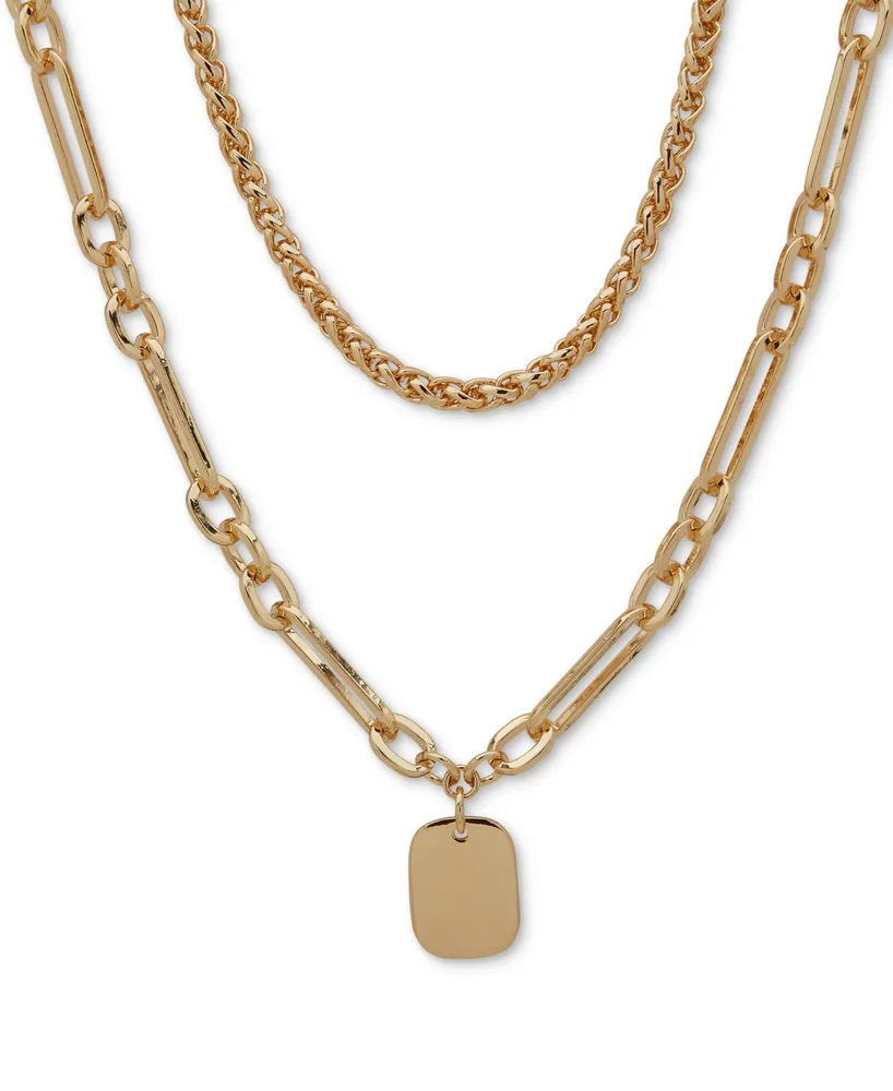 Anne Klein Gold-Tone Dog Tag Layered Pendant Necklace, 16" + 3" extender