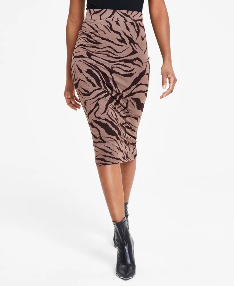 Bar Iii Women's Printed Pull-On Midi Jersey Skirt , Created for Macy's