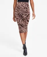 Bar Iii Women's Printed Pull-On Midi Jersey Skirt , Created for Macy's