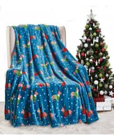 Kate Aurora Blue Christmas Reindeer Puppies Ultra Soft & Plush Accent Throw Blanket - 50 in. W x 60 in. L