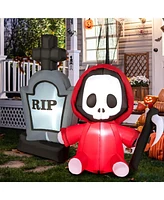 Costway 5ft Inflatable Halloween Ghost Holding Sickle & Tombstone Blow up Yard Decor