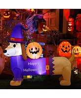Costway 5 Ft Long Halloween Inflatable Dachshund Dog with Pumpkin Self Inflating Yard