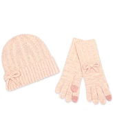 Kate Spade New York Women's Metallic Bow Beanie & Gloves Boxed Set