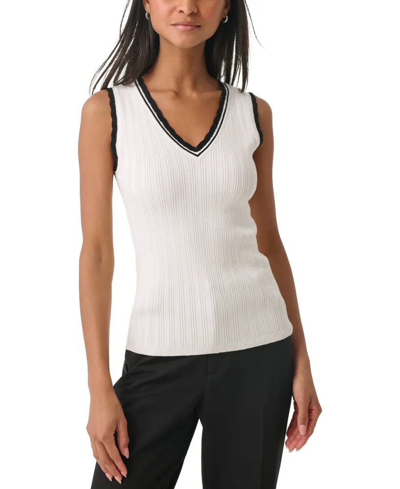 Karl Lagerfeld Paris Women's Lace-Trim Sweater Tank Top