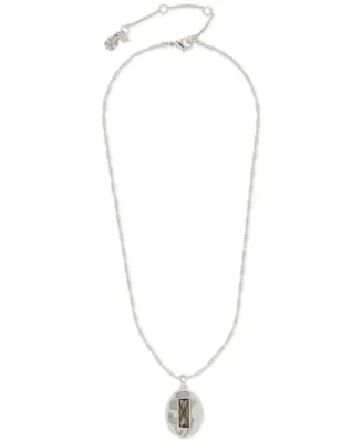 Lucky Brand Women's Silver-Tone Grey Stone Pendant Necklace, 16-1/4" + 3" extender