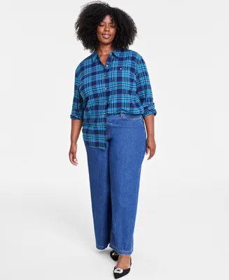 On 34th Plus Size Cotton Flannel Plaid Tunic Shirt, Created for Macy's