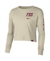 Women's Nike Cream Florida State Seminoles Varsity Letter Long Sleeve Crop Top