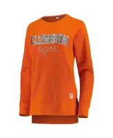 Women's Pressbox Orange Clemson Tigers Steamboat Animal Print Raglan Pullover Sweatshirt