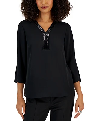 Jm Collection Women's Sequin-Trim 3/4-Sleeve Tunic, Created for Macy's
