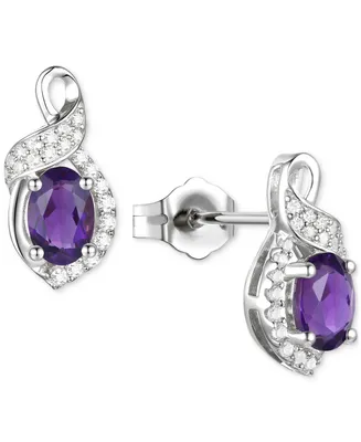 Amethyst (3/4 ct. t.w.) & Lab-Grown White Sapphire (1/6 Oval Swirl Stud Earrings Sterling Silver (Also Additional Gemstones)