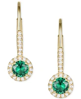 Lab-Created Emerald (3/8 ct. t.w.) & Lab-Created White Sapphire (1/6 ct. t.w.) Leverback Drop Earrings in 14k Gold-Plated Sterling Silver