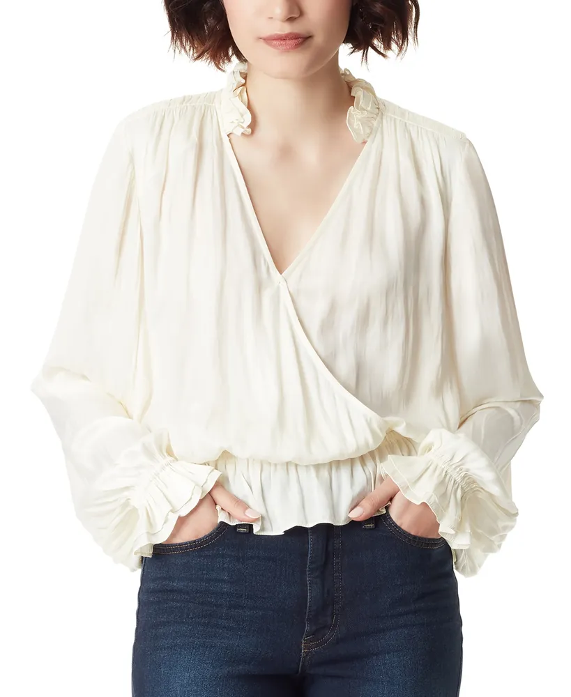 Sam Edelman Women's Lani Ruffled-Neck Puff-Sleeve Peplum Top